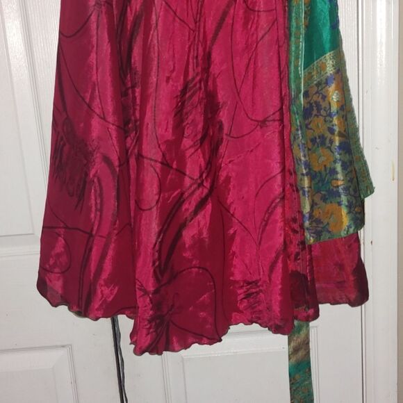Wevez Sari wrap reversible silk skirt saddle print Sz XL ( One size fits ) - Picture 2 of 9